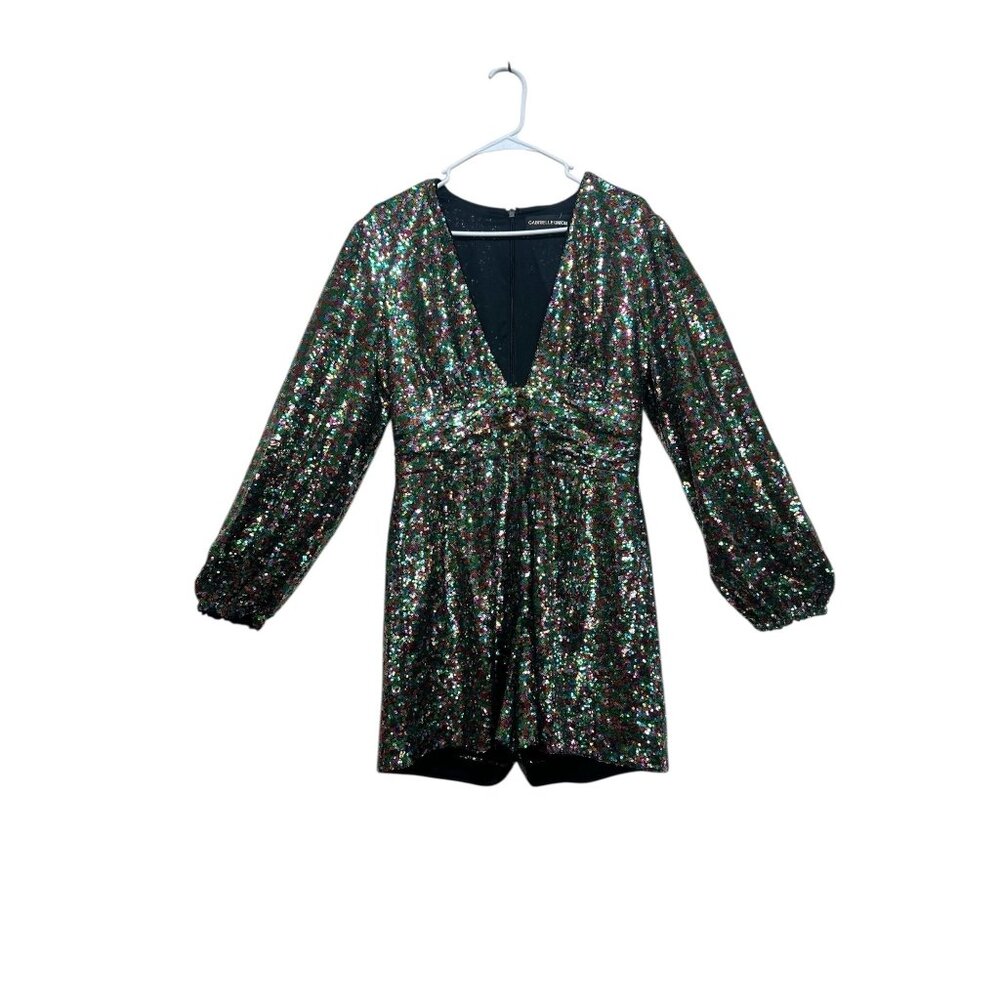 Gabrielle Union Rainbow Sequins Romper Dress Women Medium Ballon Sleeve New Year - Picture 2 of 16